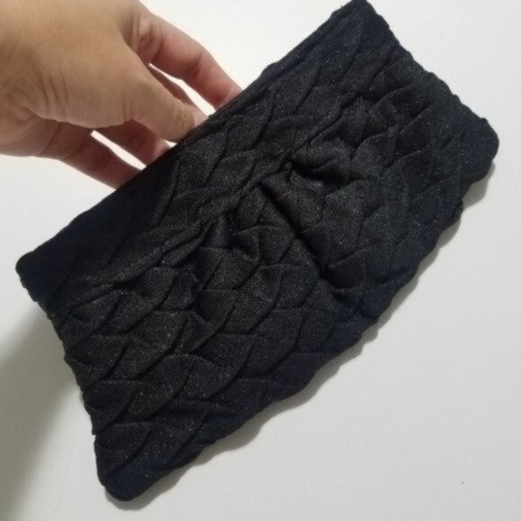 Lauren Merkin baguette clutch black metallic shimmer woven fabric Louise - Picture 5 of 9